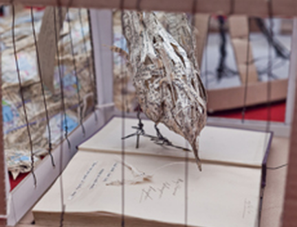 Paper bird sculptures free to fly at the Book Festival